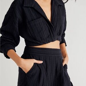 Free People - Stay Cool Set - Black - Small - Shorts and Long Sleeve Top